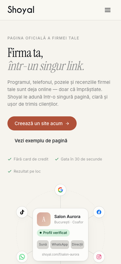 La página de inicio de Shoyal, en su versión móvil.